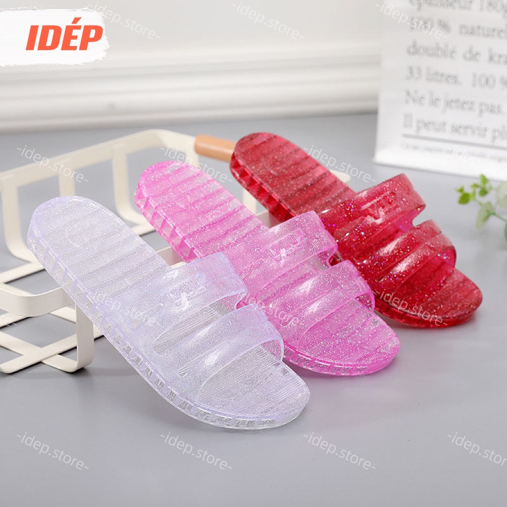 Dép đi trong nhà nữ 3 quai ngang nhựa trong suốt kim tuyến chống trơn iDÉP DL071