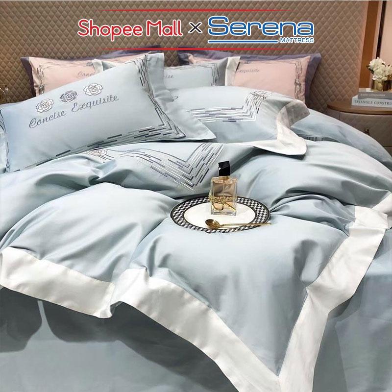 Vỏ Chăn Ga Gối Đệm Satin Lụa SERENA Chính Hãng Bộ Combo Ra Drap Grap Nệm Đệm Trải Bọc Giường Trần Bông Cao Cấp