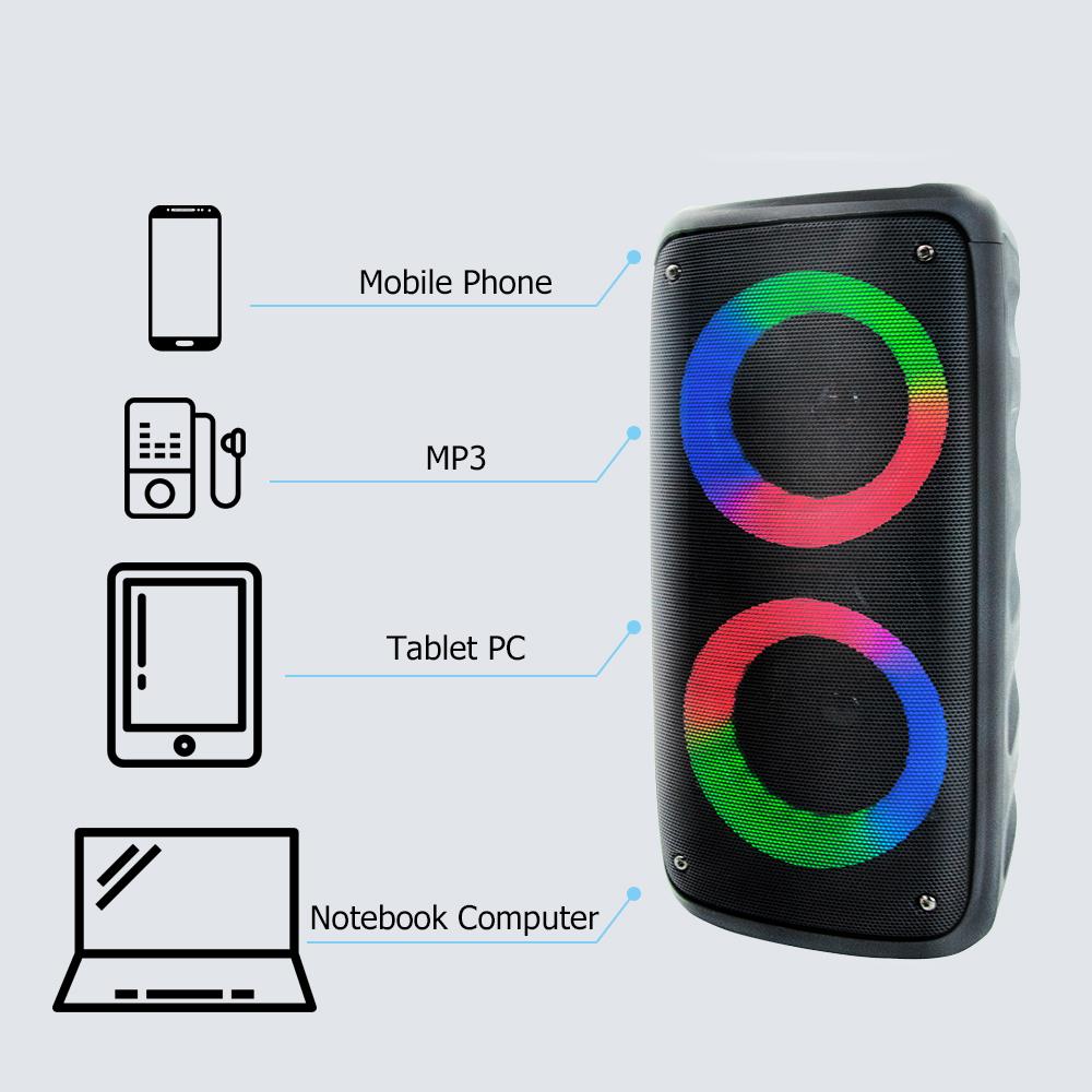Loa tiệc tùng đôi 4'' Bluetooth Loa không dây di động ngoài trời Hỗ trợ cột nhạc MIC Đài FM Thẻ USB TF Đèn LED Màu sắc: Loa BT ngoài trời