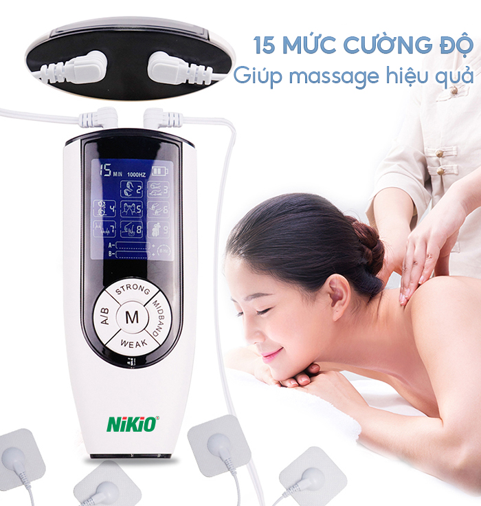 Máy massage xung điện 2 điện cực 4 miếng dán pin sạc Nikio NK-103 - Dòng cao cấp