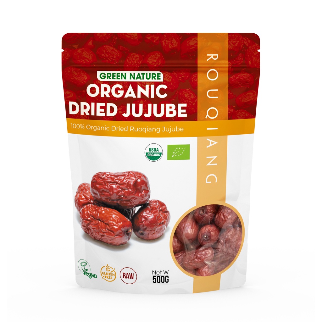 Táo đỏ hữu cơ Rouqiang 500gr Organic Dried Ruoqiang Jujube - Green Nature