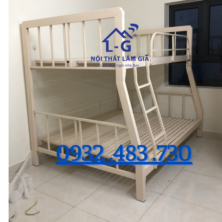 Giường sắt 2 tầng trẻ em hộp vuông 4x8 kích thước 1m4x1m6 Dài 2m