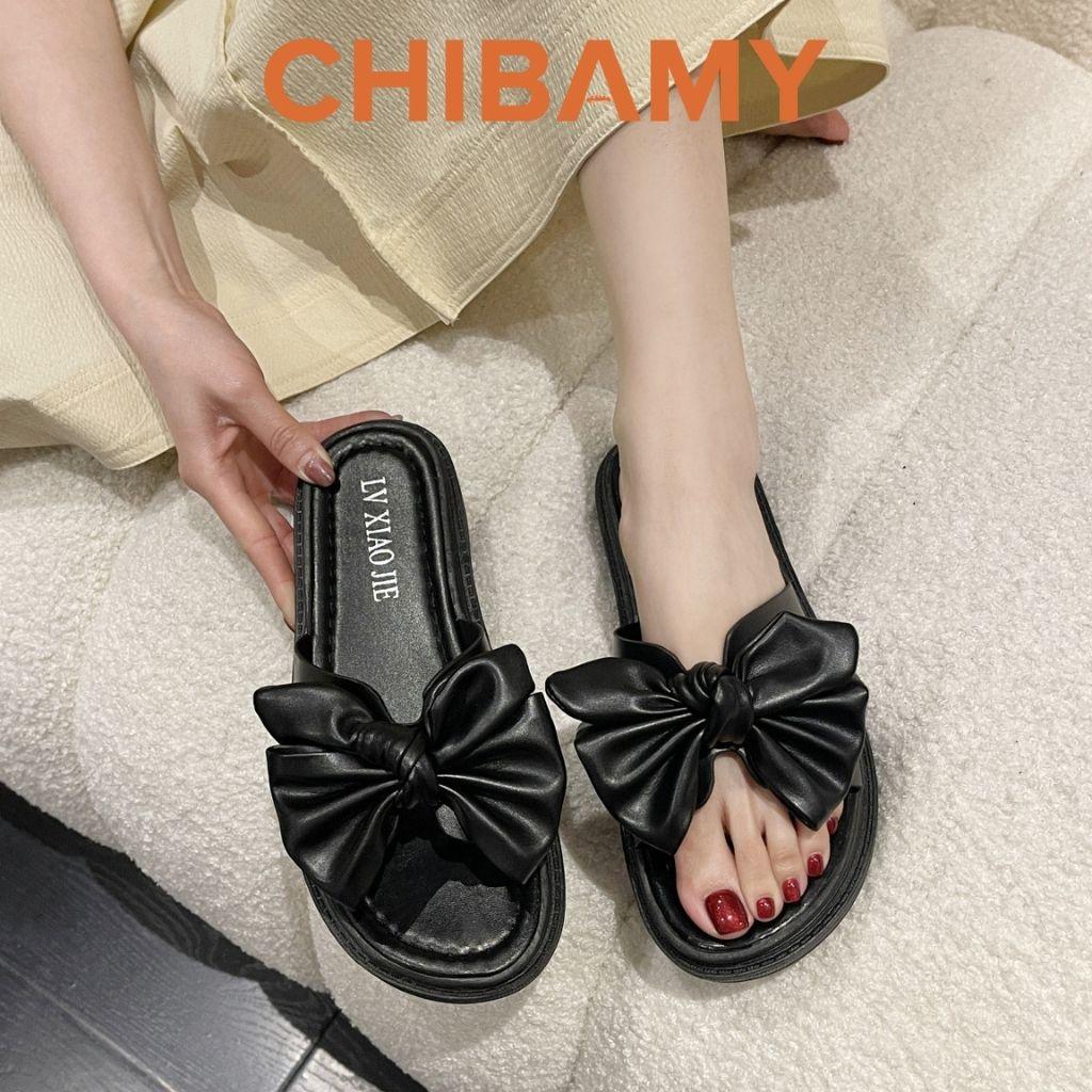 Dép nữ Thắt Nơ Da Mềm CHIBAMY đế bánh mì siêu nhẹ cao 3cm, Dép thời trang nữ tiểu thư 2022