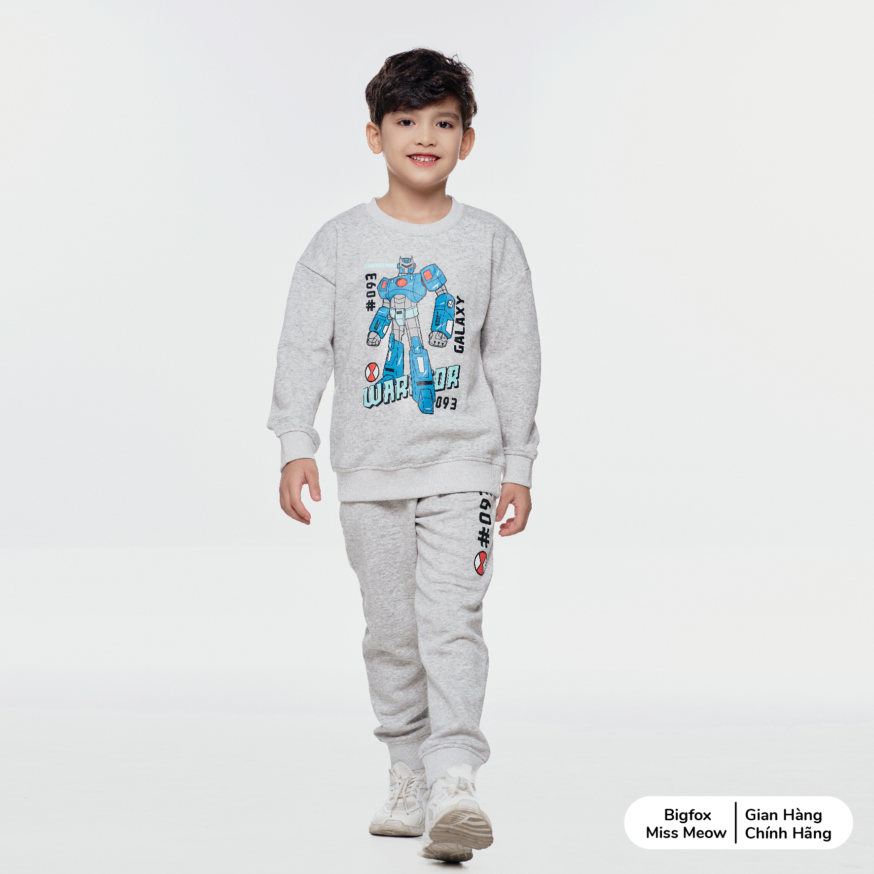 Bộ bé trai dài tay size đại BIGFOX MISS MEOW vải nỉ bông ấm áp cho trẻ em phom Hàn in robot cỡ 3,5,8 tuổi 28kg 1999
