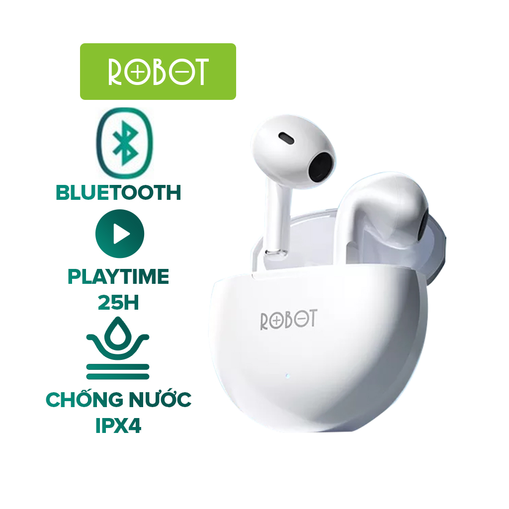 Tai Nghe TWS Bluetooth ROBOT Flybuds T10 Kiểu Dáng Nhét Tai Thời Gian Chơi Nhạc 25H Chống Nước IPX4 - Hàng Chính Hãng