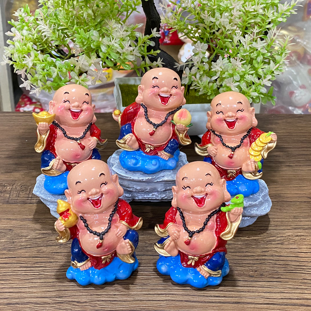 Bộ 05 tượng Di Lặc 7cm kèm chân đế giả đá size mini