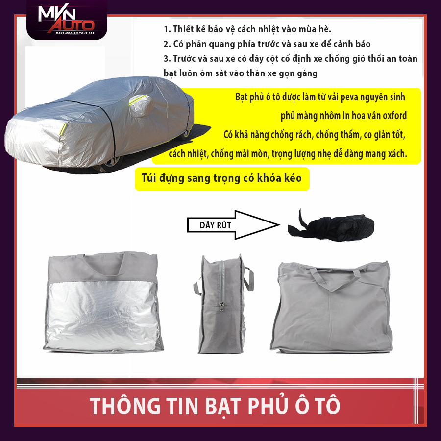 Bạt Phủ Toàn Xe Ô Tô – Bạt Cách Nhiệt Màng Nhôm Phủ Oxford