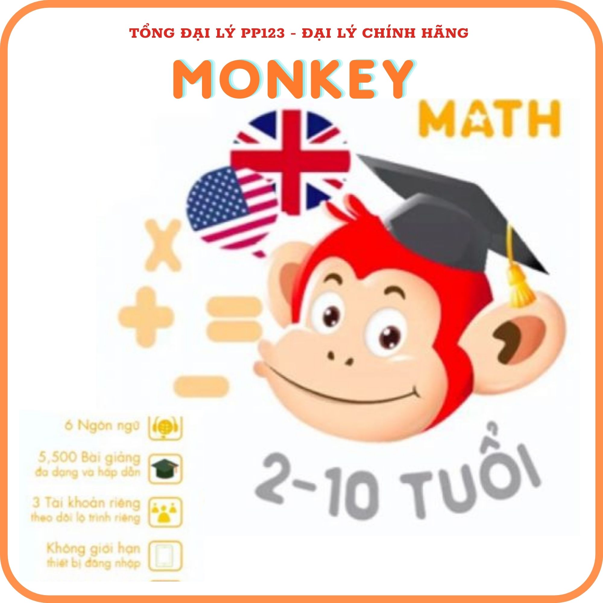 Monkey Math ( Trọn đời,1 Năm ) - APP Toán tiếng Anh chuẩn Mỹ cho bé