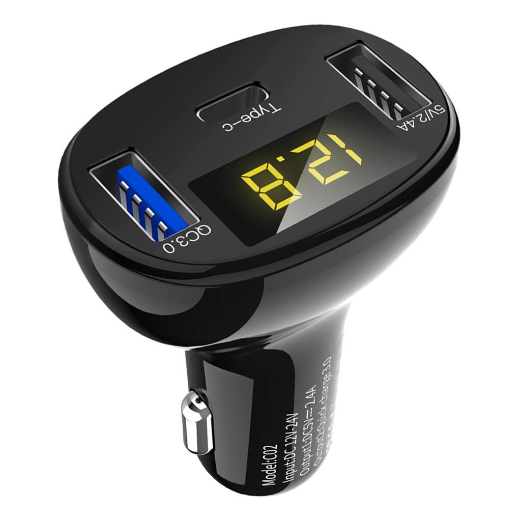 Dual USB Type C Car Charger Adapter With Car Battery Display For Samsung