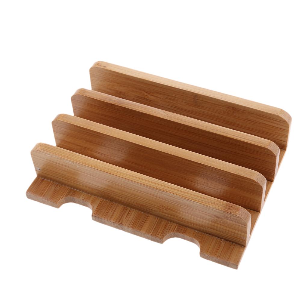 Cord Organizer, 4 Slots Bamboo Stand Multi-device Desktop Cords Organizer Dock Charging Station Holder with Built-in Insert Slots for Smartphones, Tablets and Laptops