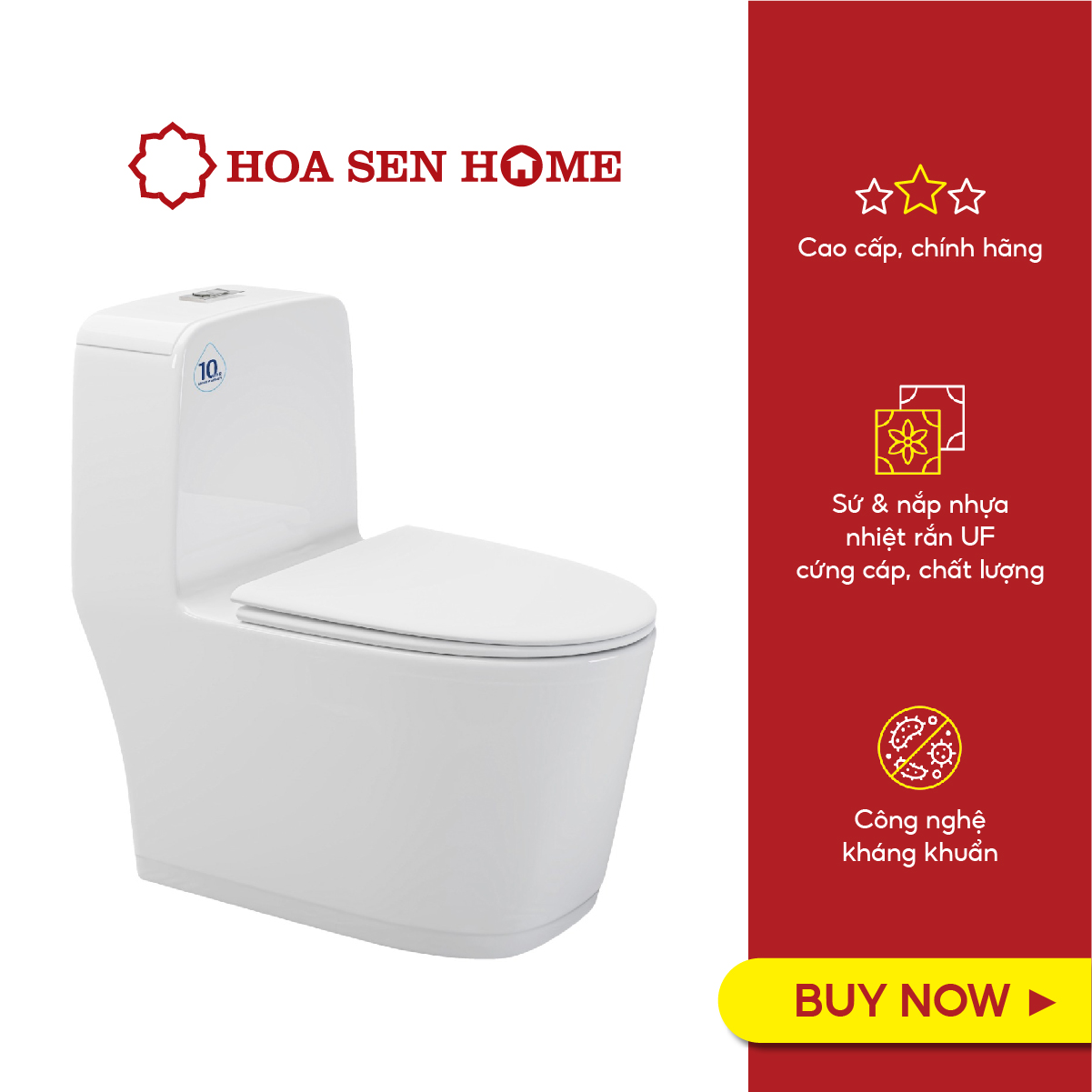 Bồn cầu một khối TUSLO MON 2092 Pro lớp phủ men Nano cao cấp, công nghệ xả Siphon không gây ồn, tiết kiệm nước - Hoa Sen Home - Hàng chính hãng