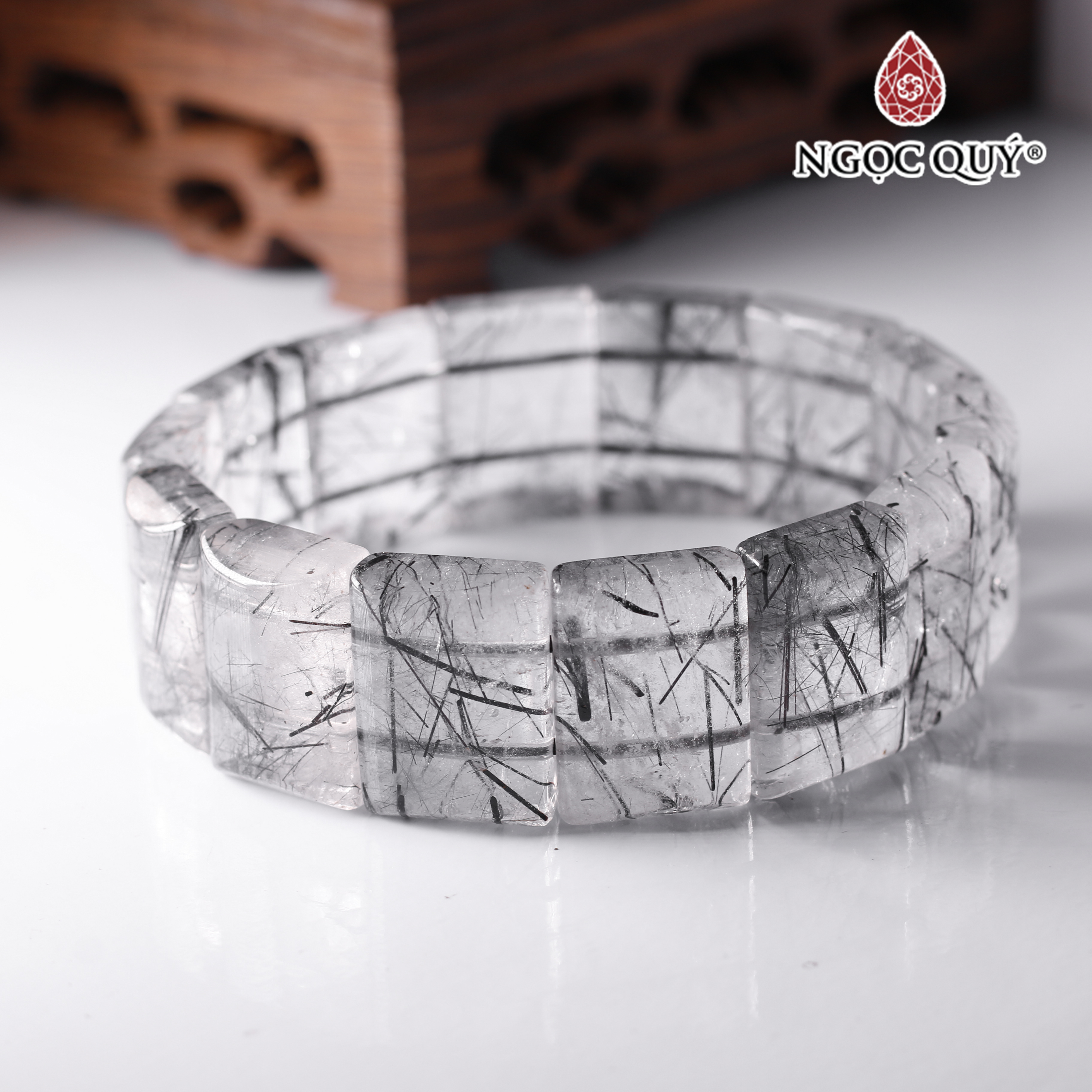 Vòng tay bản vuông đá thạch anh tóc đen mệnh thủy, mộc - Ngọc Quý Gemstones