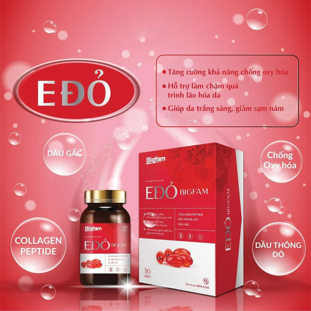 Thực phẩm bảo vệ sức khỏe E Đỏ Bigfam bổ sung Vitamin E hỗ trợ làm làm đều màu da, chống oxy hóa cho cơ thể (Hộp 30 viên)