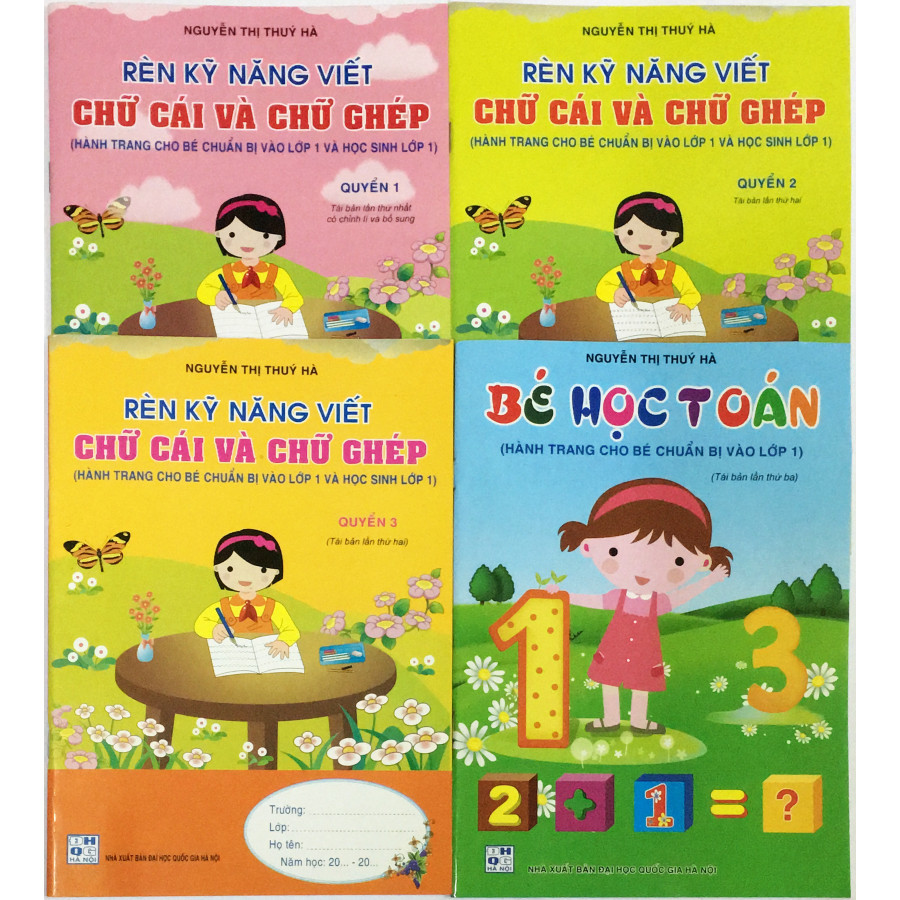 Combo Rèn Kĩ Năng Viết Chữ Cái Và Chữ Ghép Quyển 1, 2 ,3 Và Bé Học Toán