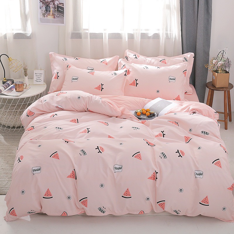 Bộ chăn ga gối cotton LIDACO PL1 - Dưa Hấu Hồng - TẶNG VỎ GỐI ÔM