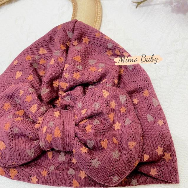 Mũ turban đính nơ xinh xắn màu tím nâu cho bé gái 6-10kg MTB84 Mimo Baby