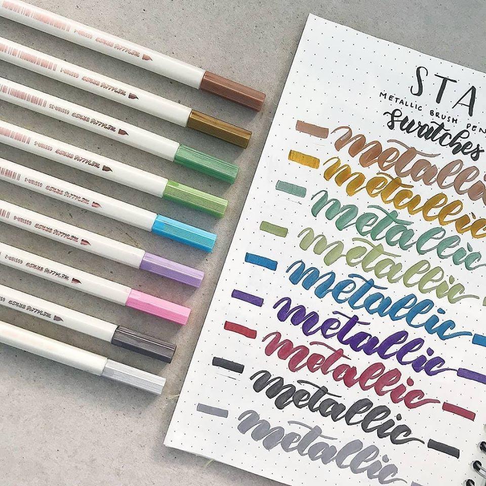 Bút Metallic Brush Pen Màu Nhũ Viết Caligraphy Trang Trí Sổ Bullet Journals