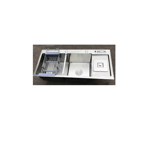 Combo chậu rửa chén inox 304, kèm vòi rửa, hộp xà phòng, rổ inox đựng rau củ