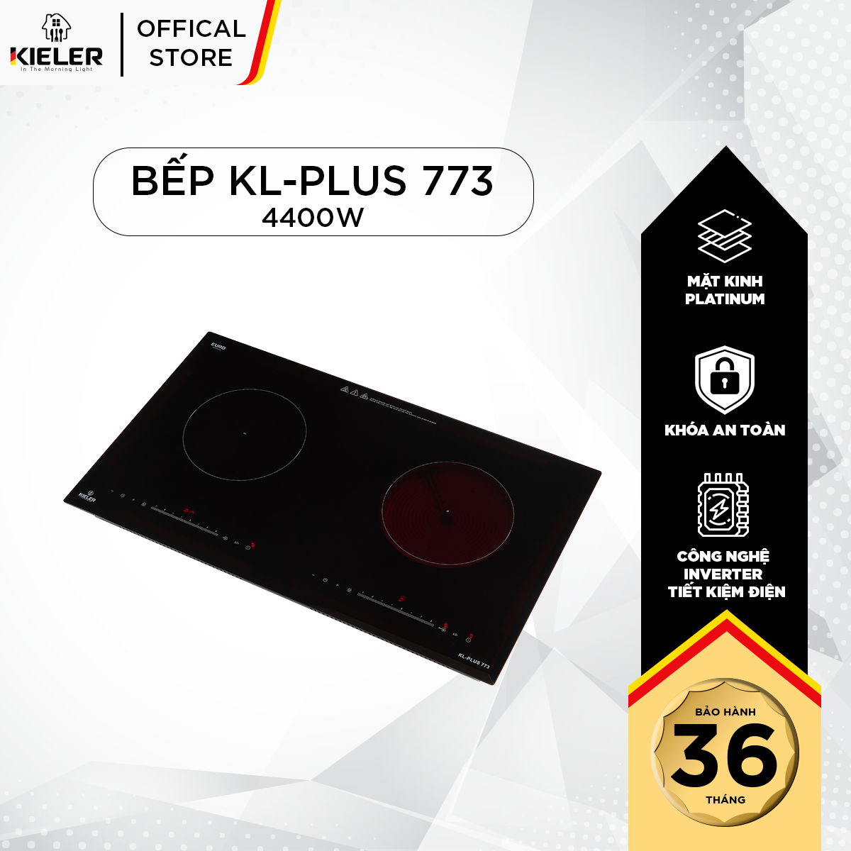 Bếp đôi điện từ hồng ngoại Kieler KL-PLUS773 mặt kính Euro Kieler Platinum, Bếp đôi có chế độ hẹn giờ công suất 4400W - Hàng Chính Hãng