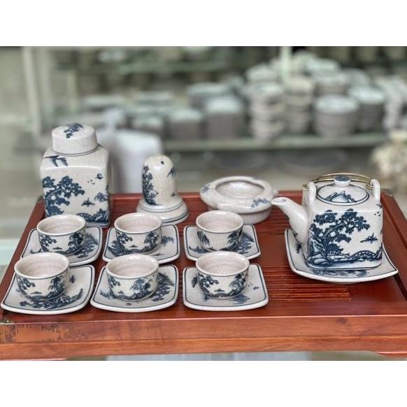 Bộ ấm chén uống trà Bát Tràng men rạn cổ Gốm Nghệ Nhân