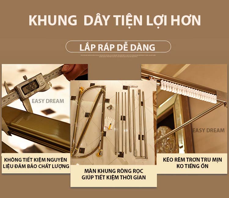 Màn khung ròng rọc không khoan tường kéo dây - mùng ngủ cao cấp EASY DREAM chống muỗi chiều cao inox vòng trên bằng hợp kim nhôm cao cấp hiện đại mẫu mới đẹp nhất hiện nay