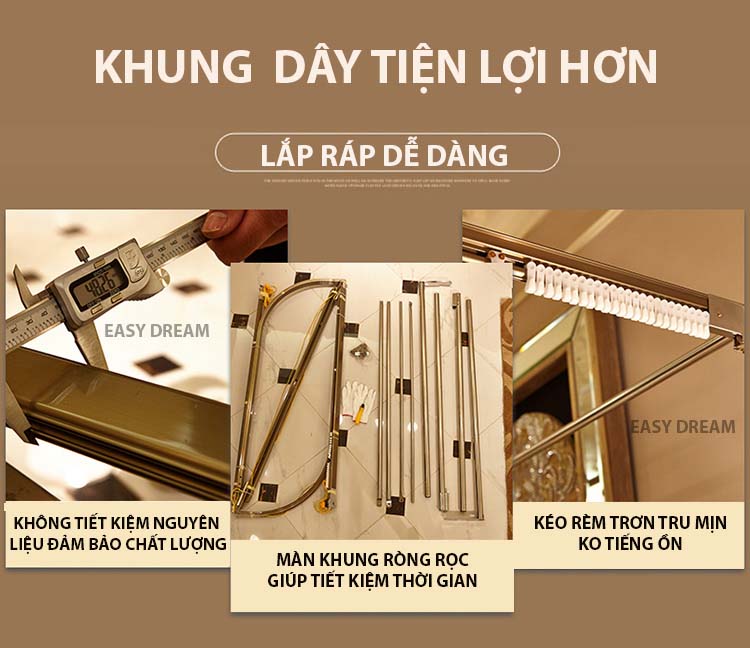 Màn khung ròng rọc không khoan tường kéo dây - mùng ngủ cao cấp EASY DREAM chống muỗi chiều cao inox  vòng trên bằng hợp kim nhôm cao cấp hiện  đại mẫu  mới đẹp  nhất hiện nay