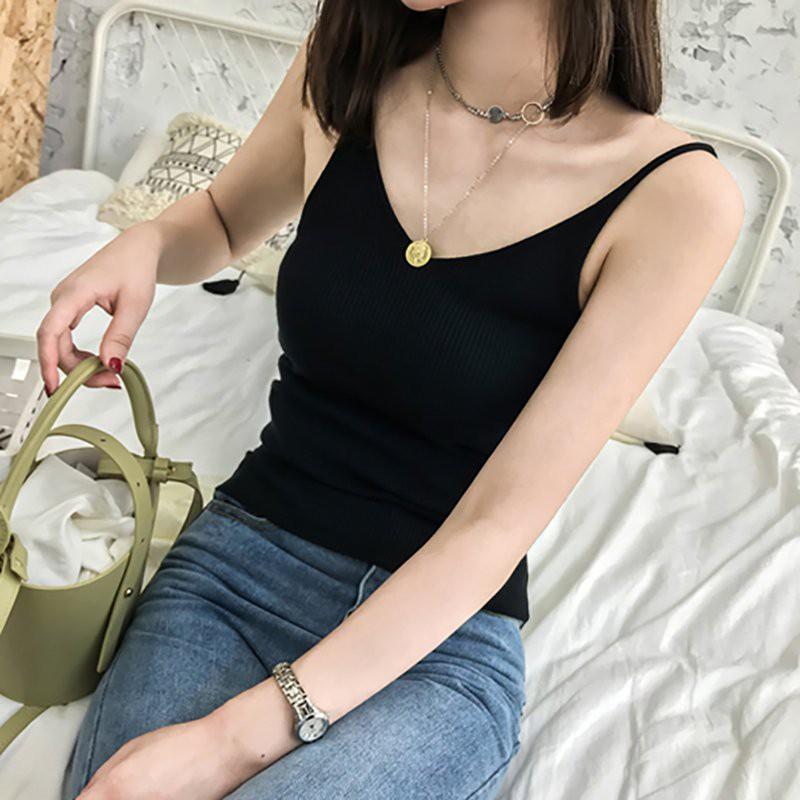 Áo Tank Top Dệt Kim Cổ Chữ U Phong Cách Retro