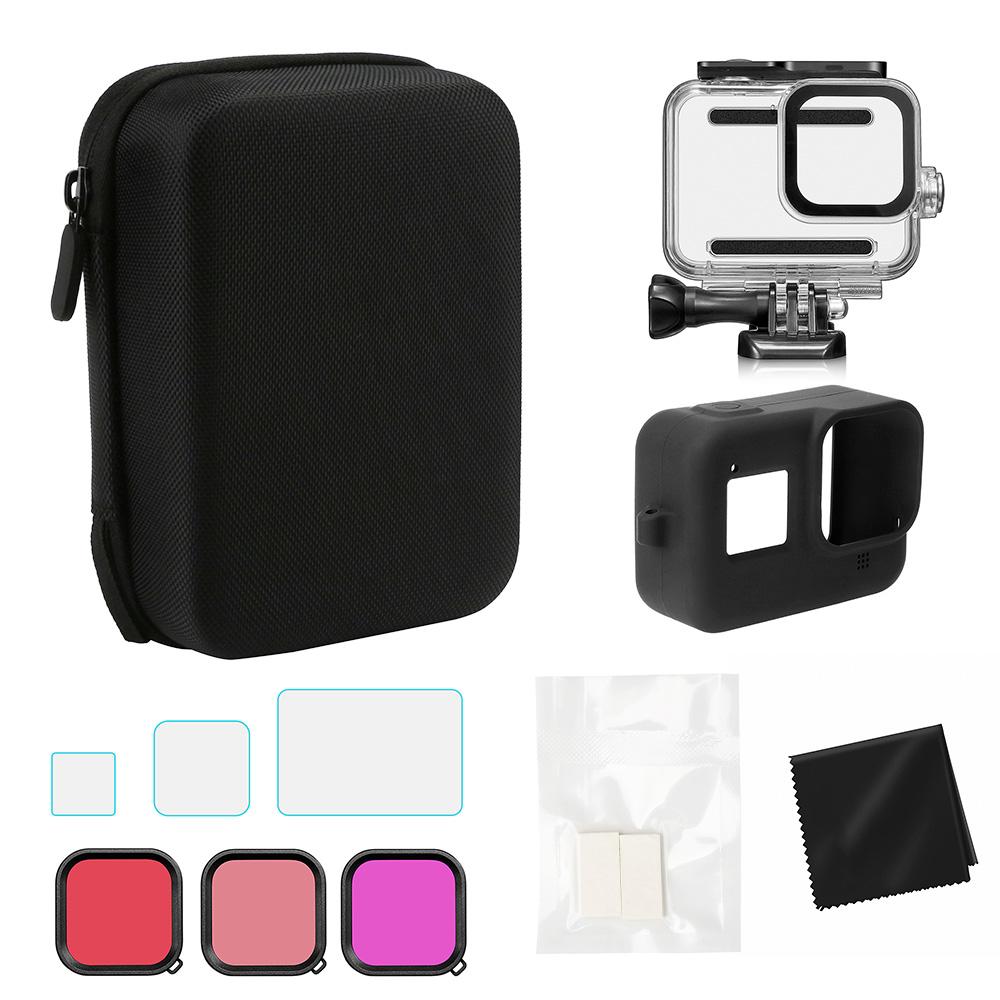 Bộ phụ kiện máy ảnh tương thích với GoPro Hero 8 với hộp đựng đồ bảo vệ màn hình chống thấm nước Silicone