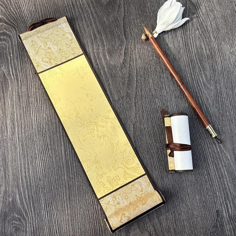 Biểu lụa viết thư pháp giấy xuyến bán sinh thục có trục treo size 10x38cm