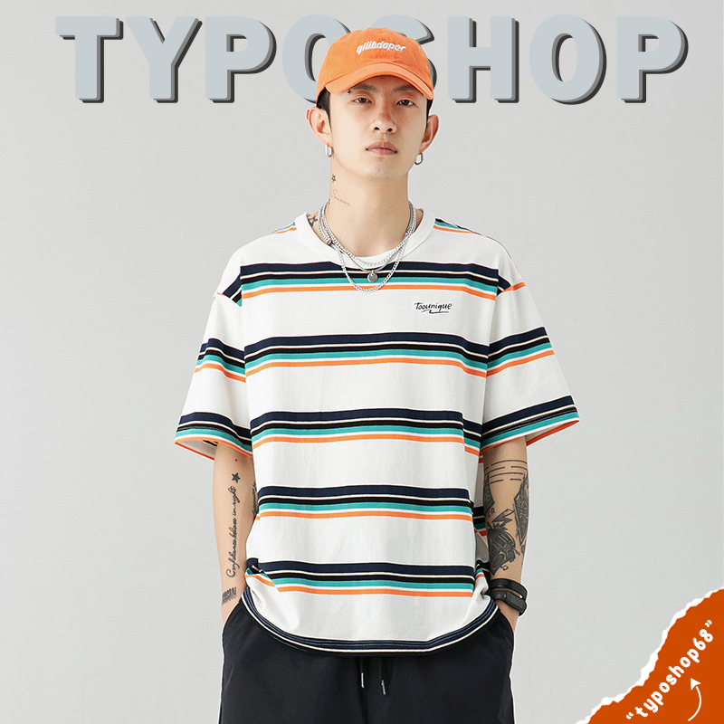 Áo thun unisex - Áo phông tay lỡ, form rộng, dáng unisex, hình sọc ngang phối màu độc đáo TYPO shop