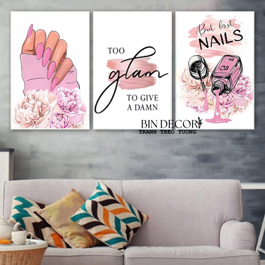 (ẢNH THẬT) Tranh treo tường nail xinh 3 trang trí decor tiệm nail kèm đinh treo tiện lợi