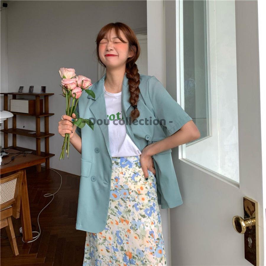 Áo Blazer Tay Ngắn Dáng Rộng Trơn Phong Cách Hàn Quốc - Mã TA012