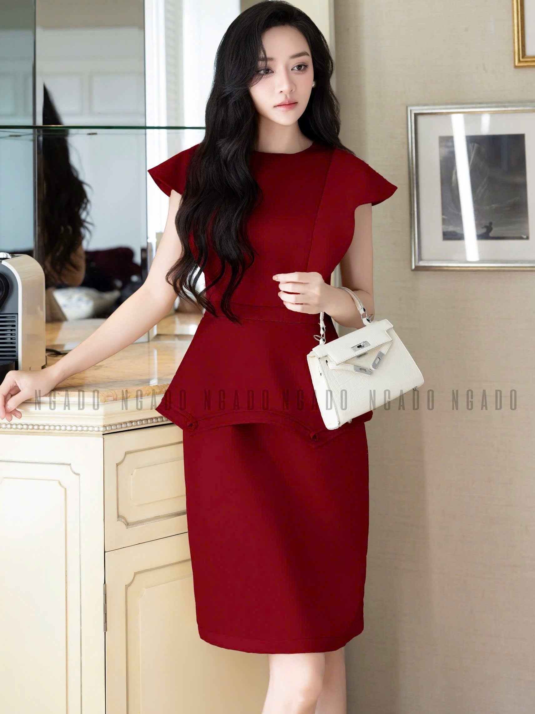 Đầm đỏ peplum cánh tiên NGADO , đầm peplum eo , đầm nữ , đầm dự tiệc