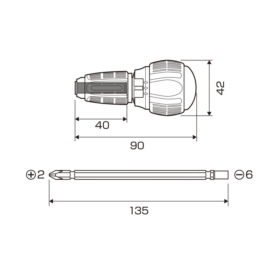 Tô Vít Anex 2 Đầu Cán Xoay Nhanh Có Từ Tính No.395-D Nhật Bản