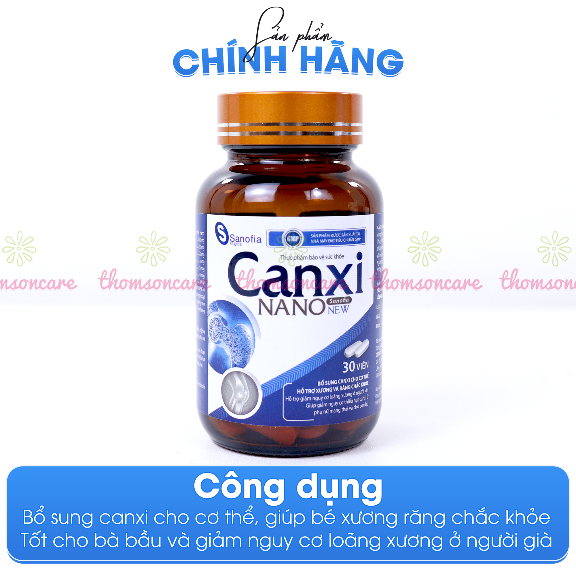 Bổ sung canxi nano sanofia, giúp xương răng chắc khỏe, canxi hữu cơ dễ hấp thu dùng cho cả gia đình, bà bầu - Lọ 30 viên cho cả nhà Sanofia France - Thomsoncare