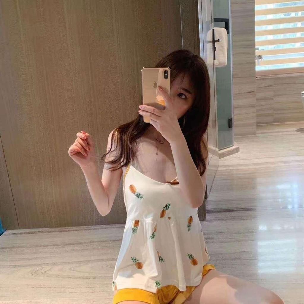 Bộ đồ pijama mặc nhà áo 2 dây+quần đùi chất vải siêu mềm mịn V33