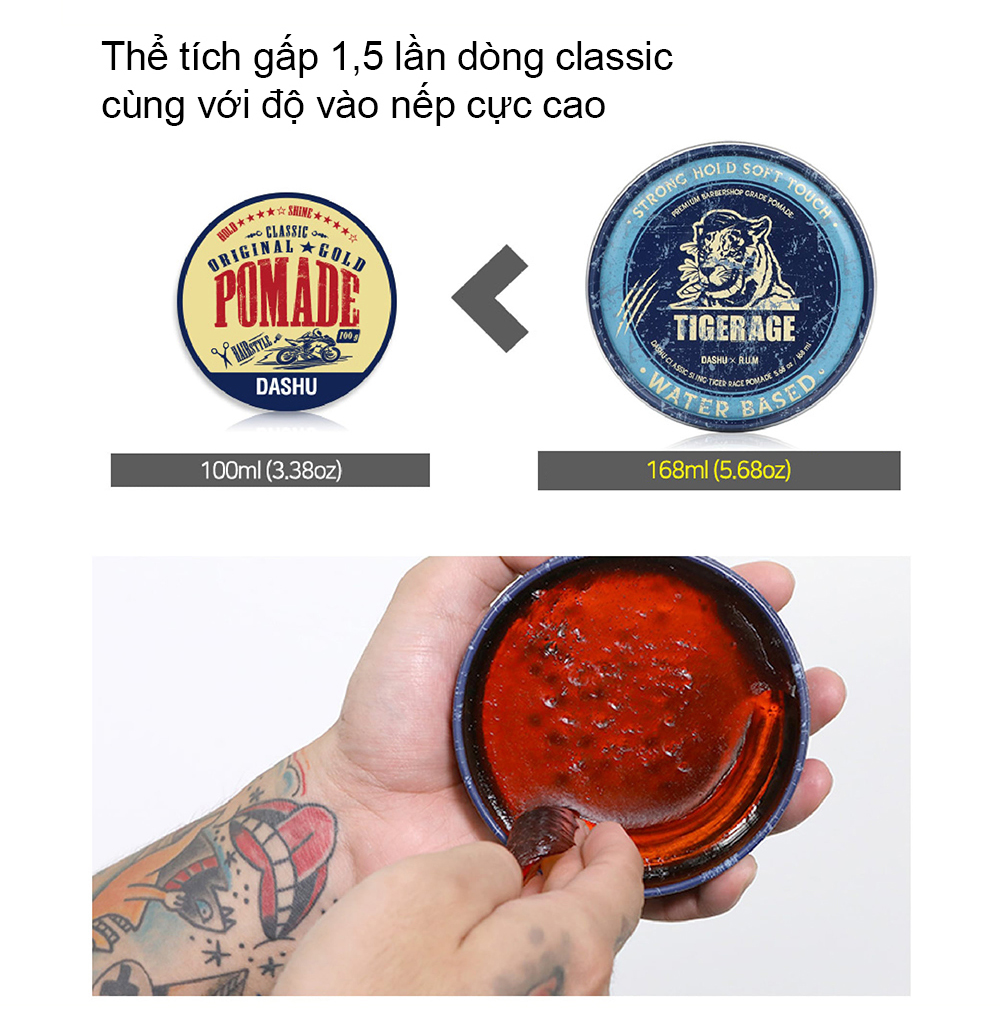 Pomade tạo kiểu tóc DASHU Classic Tiger Rage Water Based 168ml Pomade gốc nước Tạo kiểu tối ưu Hương nước hoa nam tính Sáp vuốt tóc nam JN-PM01