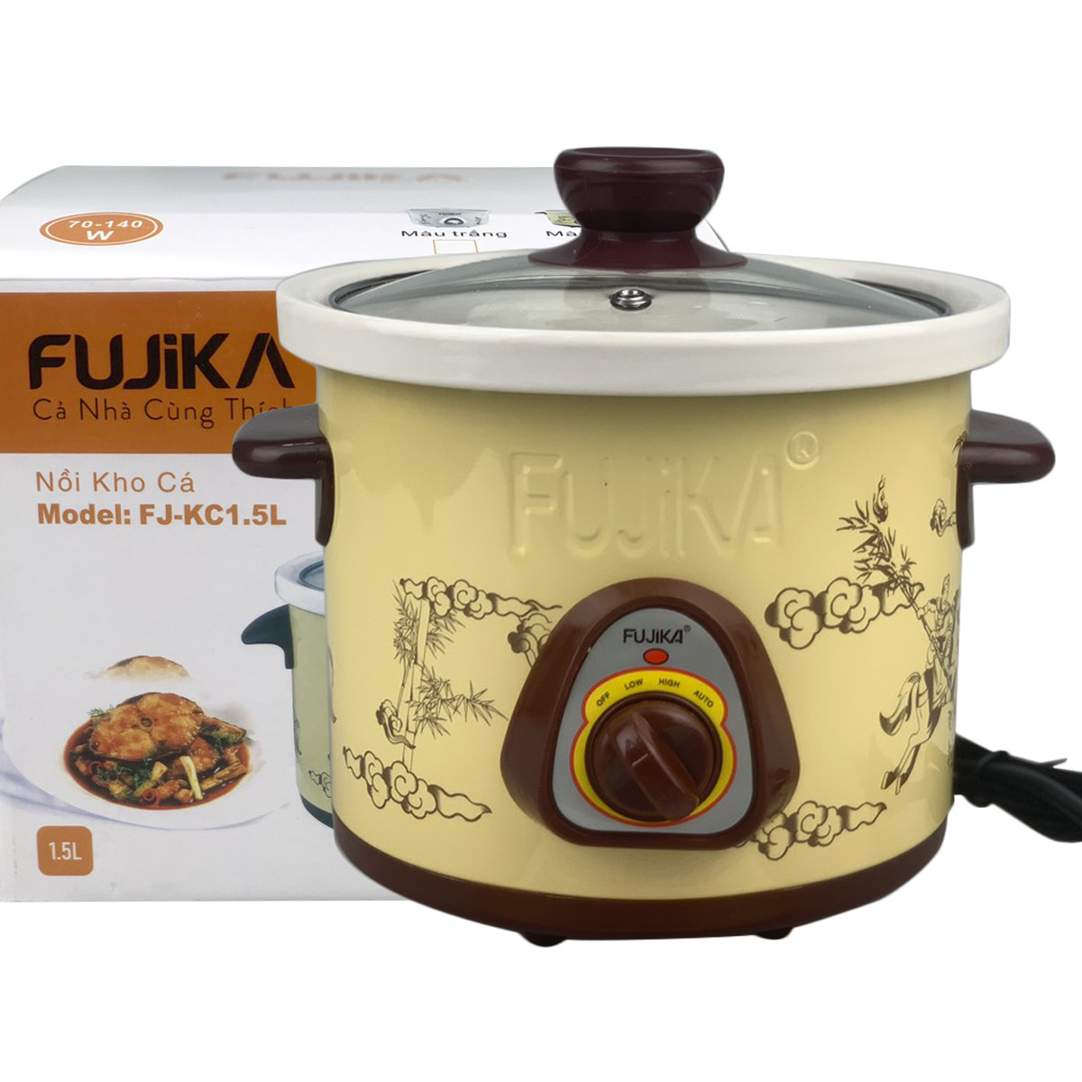 Hình ảnh Nồi Kho Cá Thịt,Nấu Chậm,Nấu Cháo ,Chưng Yến 1.5L Fujika KC15 Màu Vàng-Hàng chính hãng