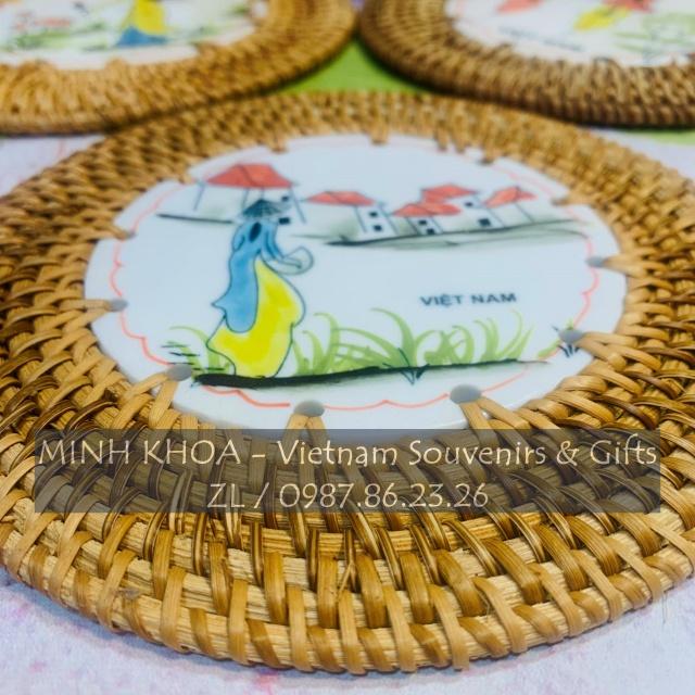 Lót Ly Lót Cốc Sứ Bát Tràng Đan Mây Thủ Công