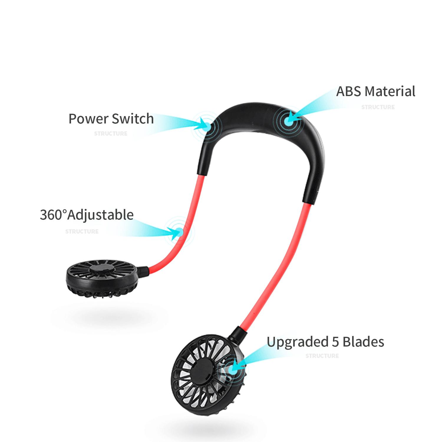 Quạt đeo cổ di động mini 3 chế độ mát, hoạt động yên tĩnh, sạc USB