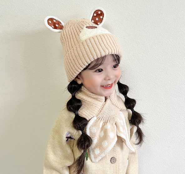 Bộ mũ len kèm khăn thắt nơ phong cách Hàn cho bé, nón len cho bé kèm khăn mẫu mới nhất