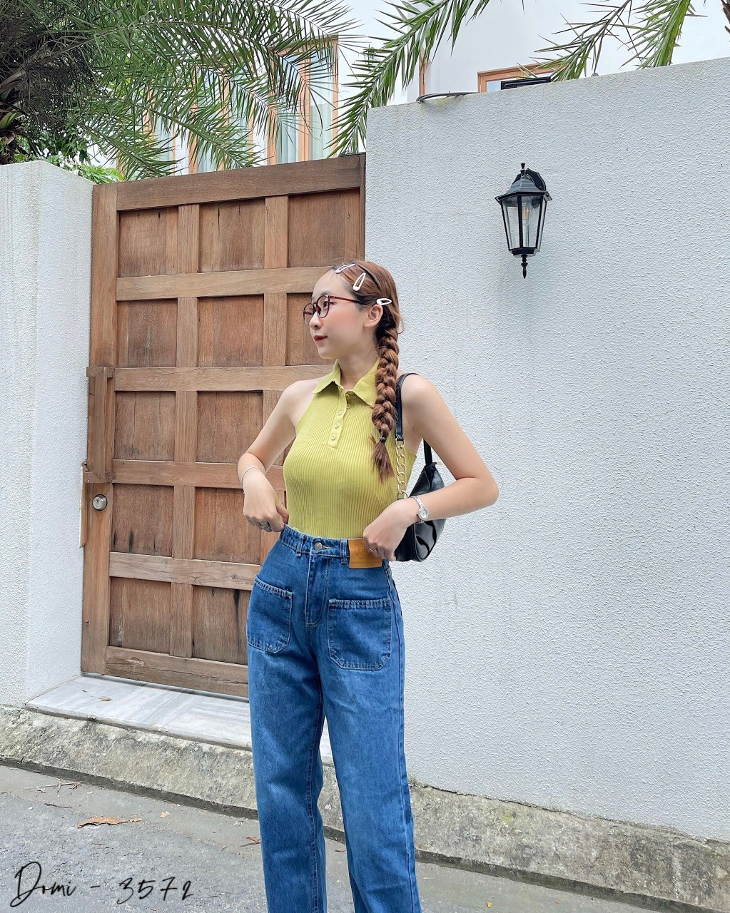 QUẦN BAGGY JEAN NỮ LƯNG CAO ĐẮP TÚI TRƯỚC