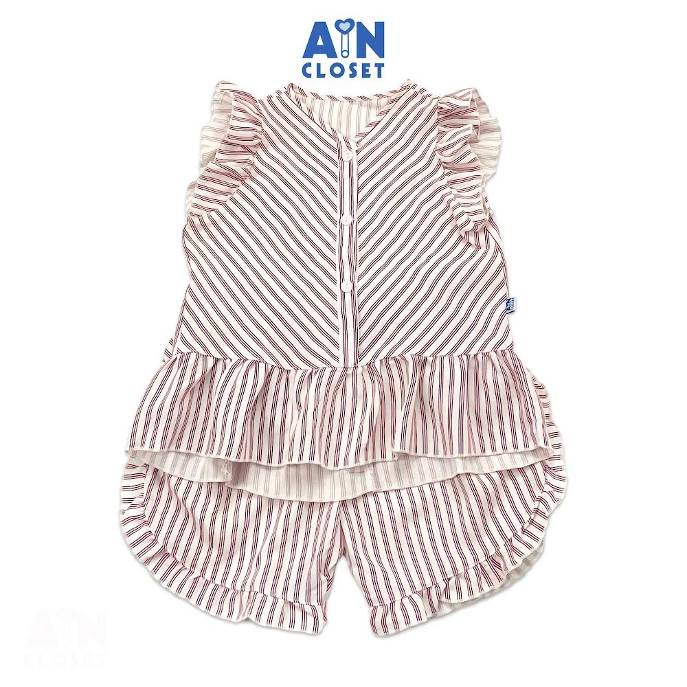 Bộ quần áo ngắn bé gái họa tiết Kẻ Đỏ cotton - AICDBGPZCULS - AIN Closet
