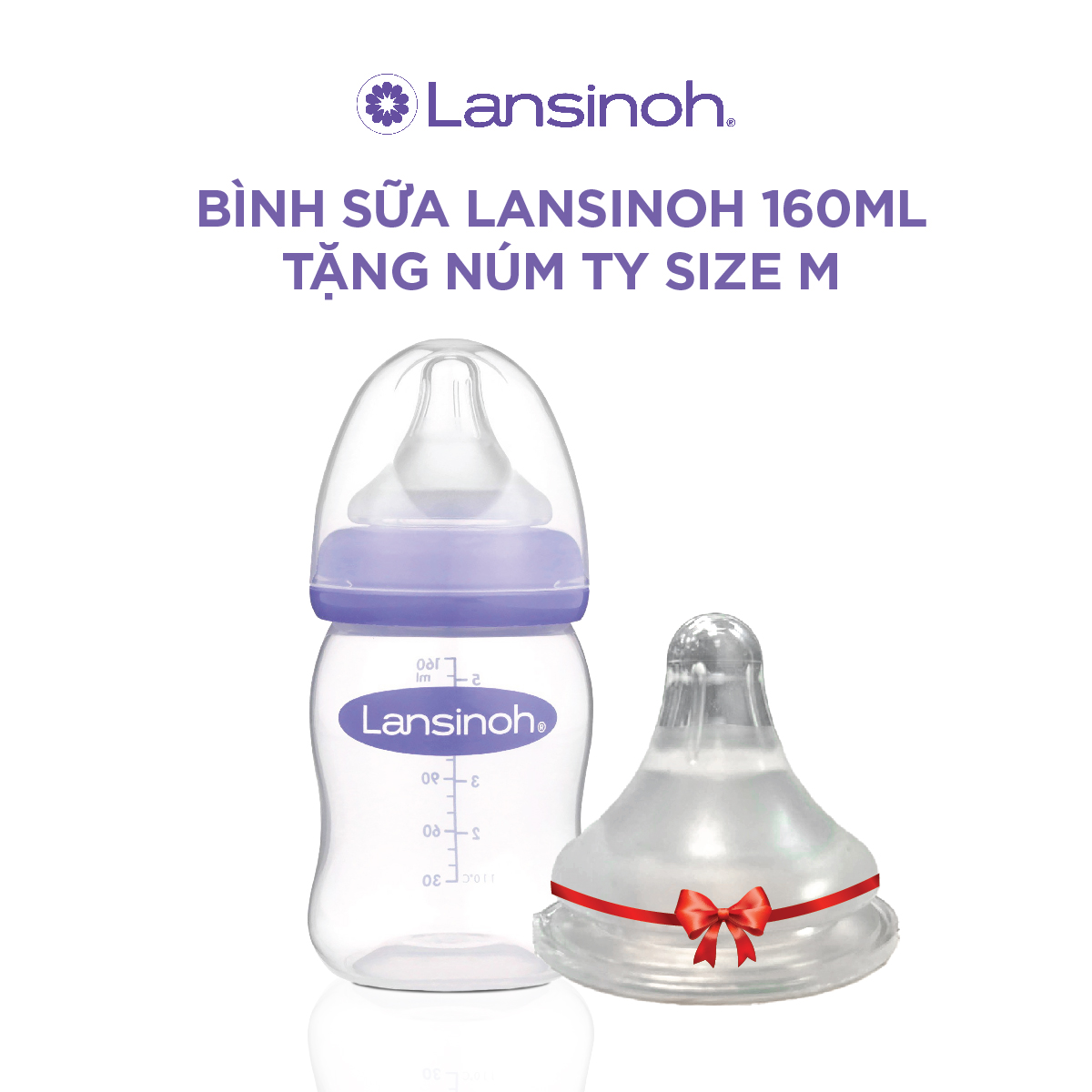 Bộ Đôi Bình Sữa Cổ Rộng Lansinoh Dung Tích 160ml + Núm Ty Size M