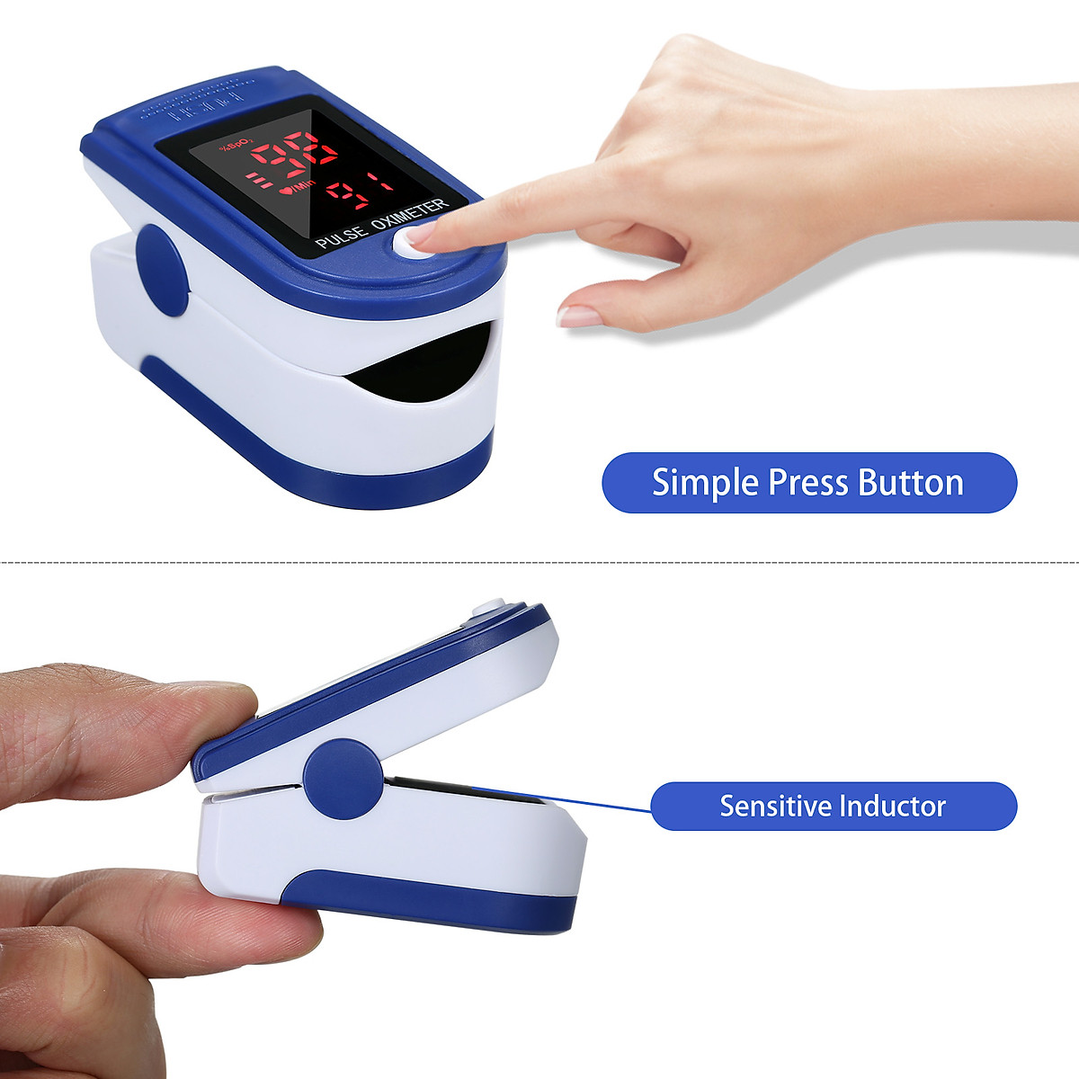 Máy đo nồng độ oxy, SpO2, nhịp tim, độ bão hòa bằng xung đầu ngón tay với màn hình LED Fingertip Clip Pulse Oximeter L-ED Display Mini SpO2 Monitor Oxygen