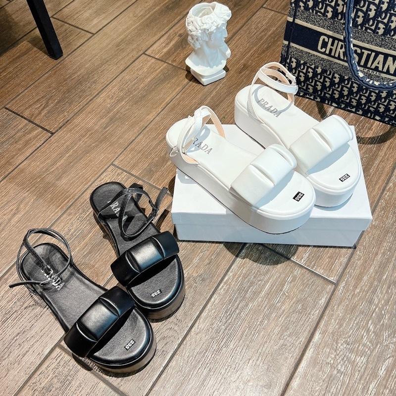 Sandal xuồng khoá gài da mềm cao 6 cm