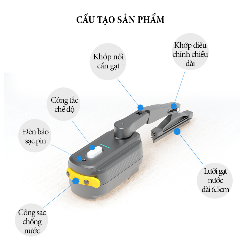 Cần gạt nước mưa Yuyi sử dụng cho mũ bảo hiểm có mặt kính trước 2 chế độ hoạt động nhanh và chậm, dung lượng pin 1200mA, cần gạt có thể điều chỉnh