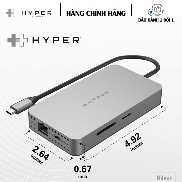 CỔNG CHUYỂN HYPERDRIVE DUAL 4K HDMI 10-IN-1 (2 MÀN HÌNH) USB-C HUB FOR MACBOOK M1 HDM1H - Hàng Chính Hãng