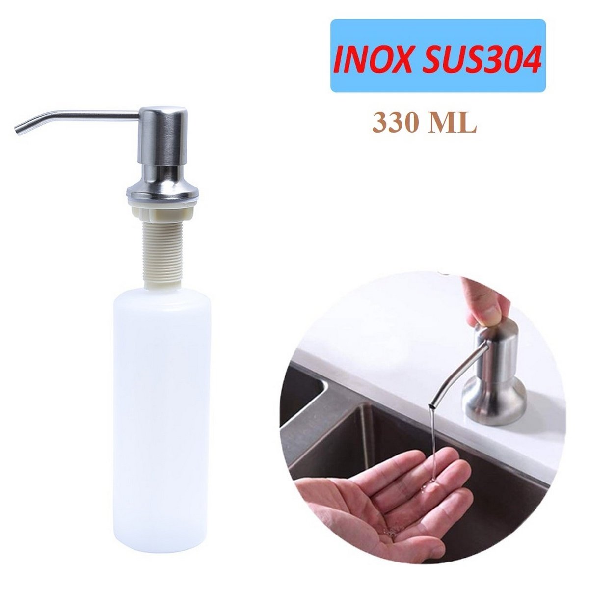 Bình Đựng Nước Rửa Chén, Xà Bông Có Vòi Inox 304 Gắn Bồn Rửa Bát Tiện Lợi