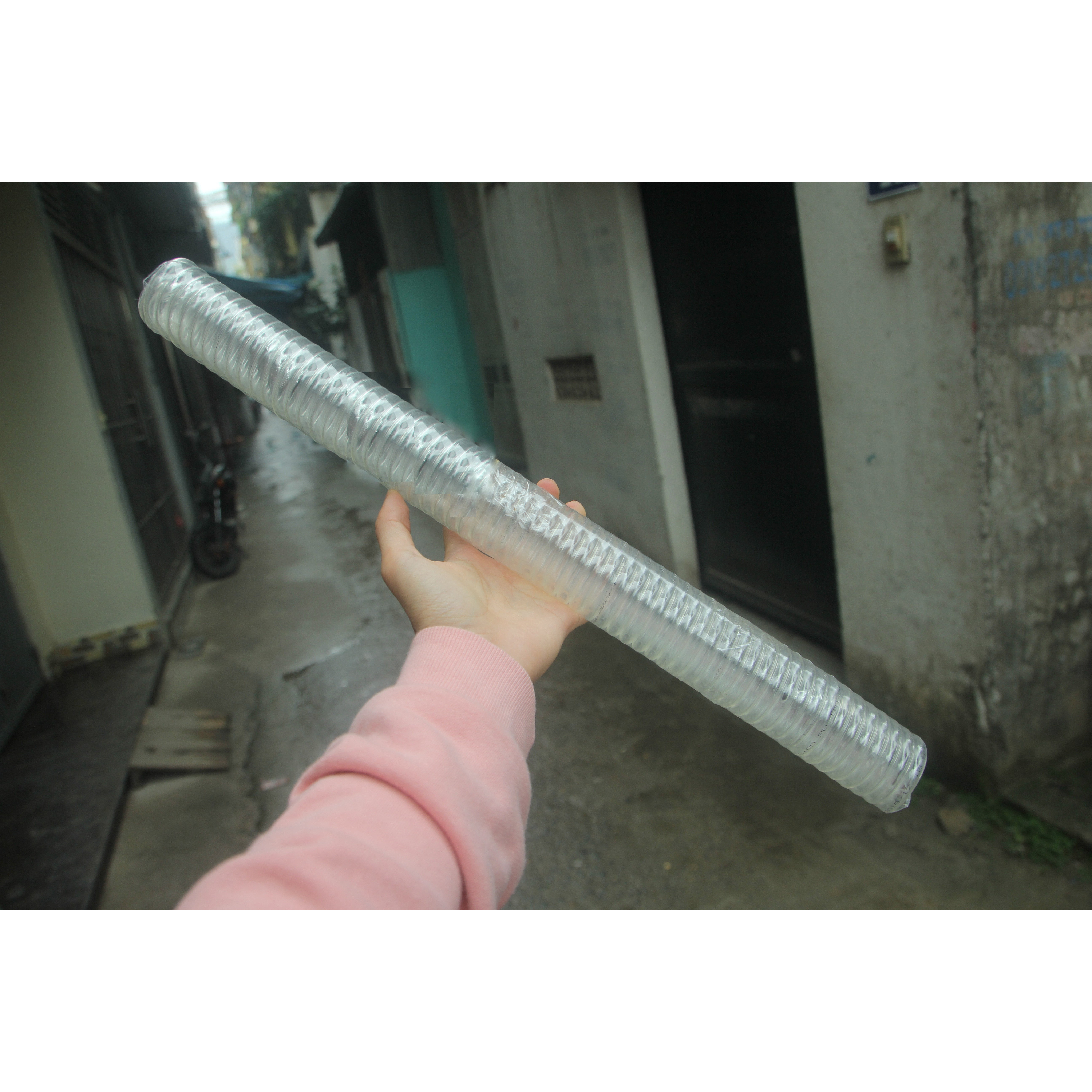 Dây hơi xoắn phi 8 nhựa PU trắng có sẵn 2 đầu nối bình hơi chiều dài tùy chọn: